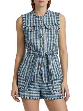 Cinq à Sept Matilda Plaid Tweed Reenee Vest Allen Shorts Matching Set Blue L NWT